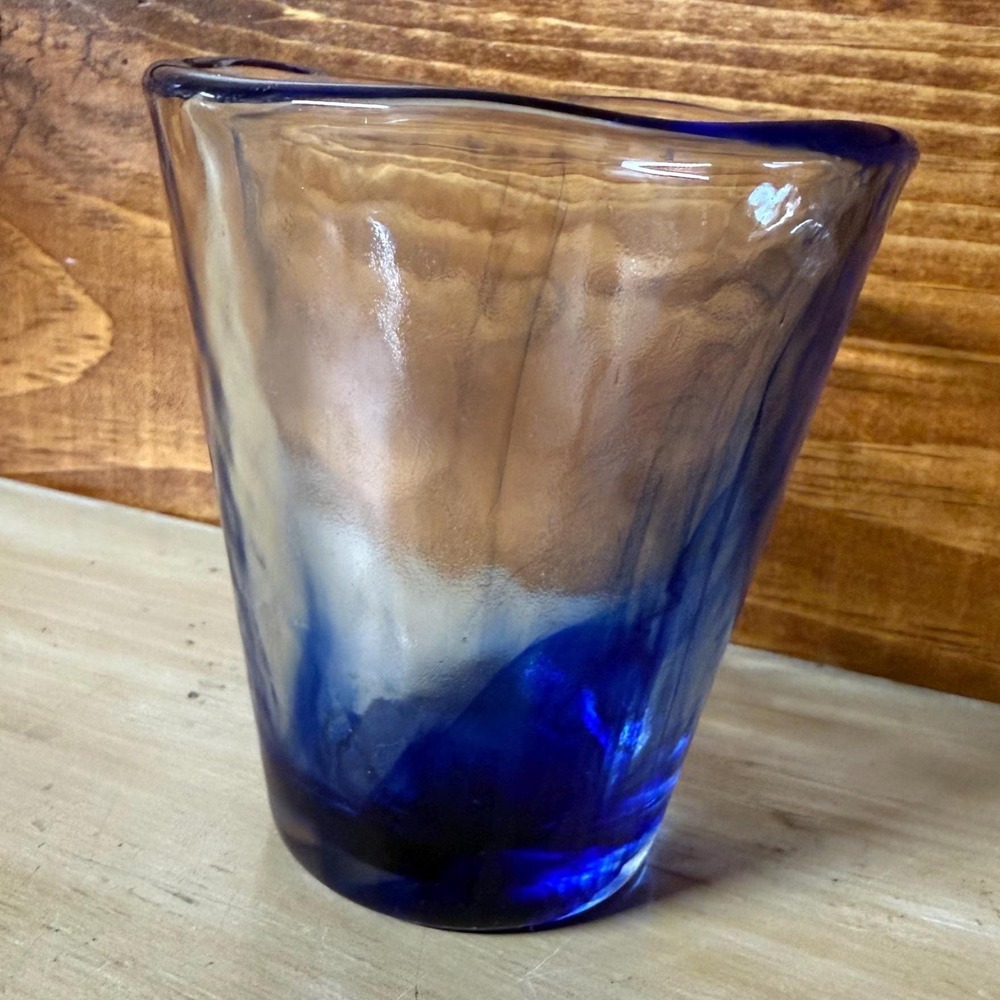 Bormioli Rocco Murano Blue 9oz Flat Tumbler Cobalt Swirl Italian Glass Drinkware